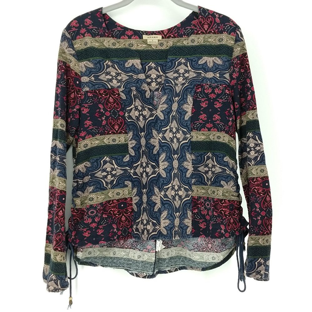 Anama Peasant Top Blouse Paisley Cotton Linen S